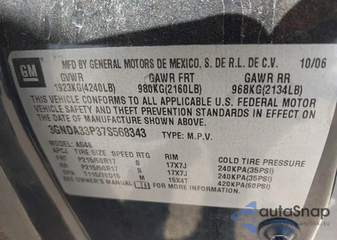 2007 Chevrolet Hhr Lt z USA, uszkodzony, nr VIN 3GNDA33P37S568343